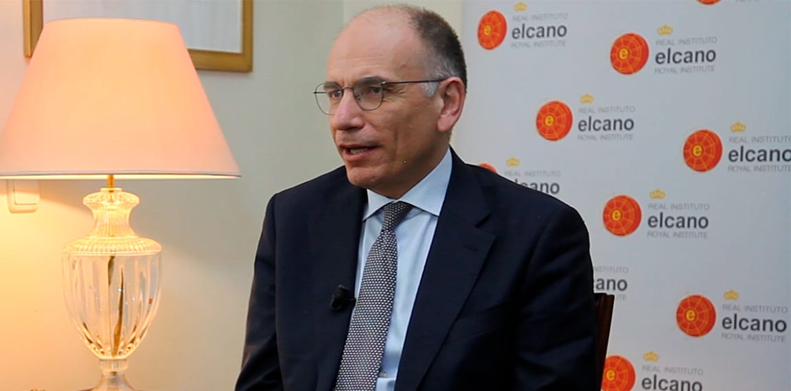 Enrico Letta, presidente del Instituto Jacques Delors, durante la entrevista sobre su informe ‘’Much More Than a Market’’.