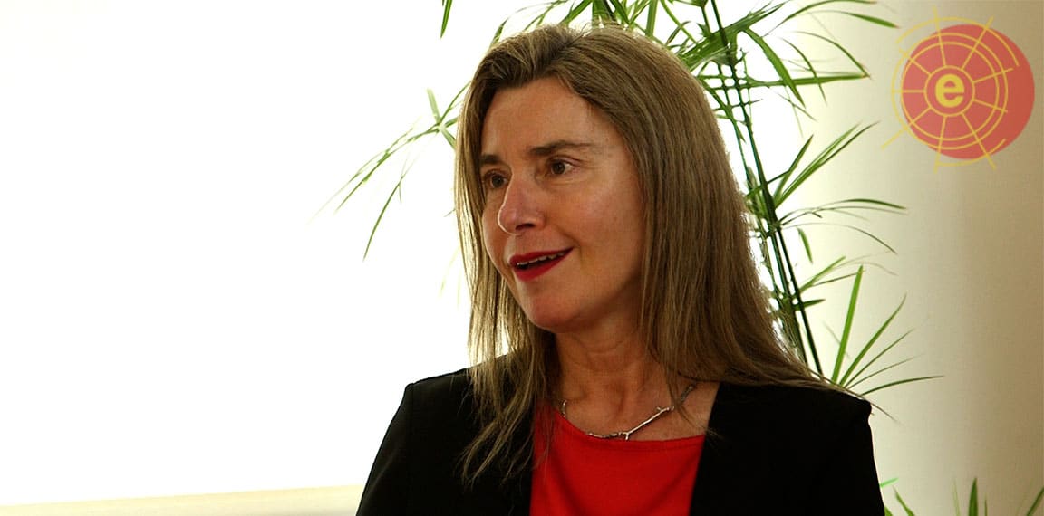 Federica Mogherini, rectora del Colegio de Europa, durante la entrevista sobre los retos para la política exterior de la Unión Europea.